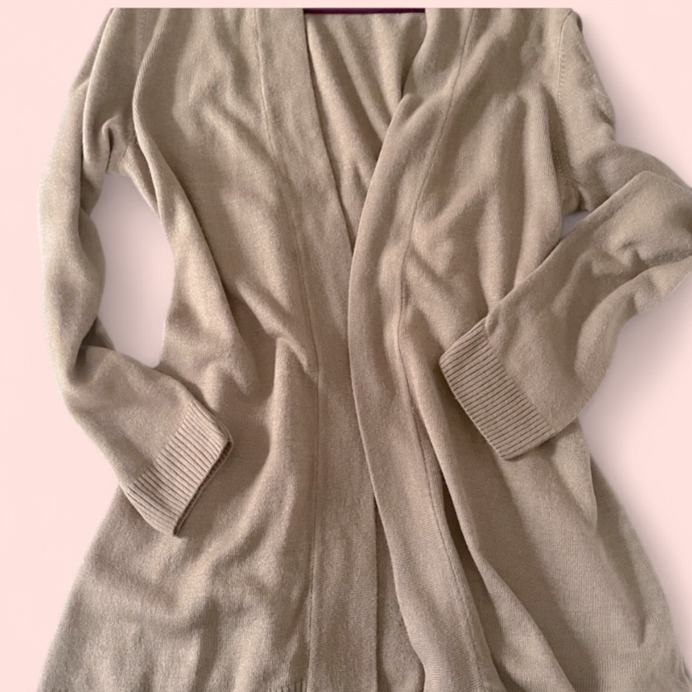 Karen Scott Tan Open Front Cardigan Sweater
